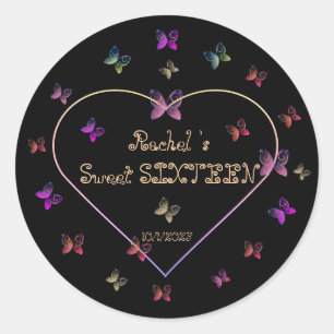 sweet Pink Heart Butterflies Sweet 16 Birthday  Classic Round Sticker