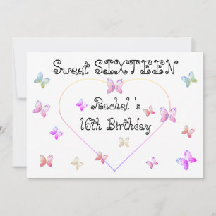 sweet Pink Heart Butterflies Sweet 16 Birthday Invitation