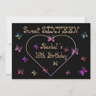 sweet Pink Heart Butterflies Sweet 16 Birthday Invitation