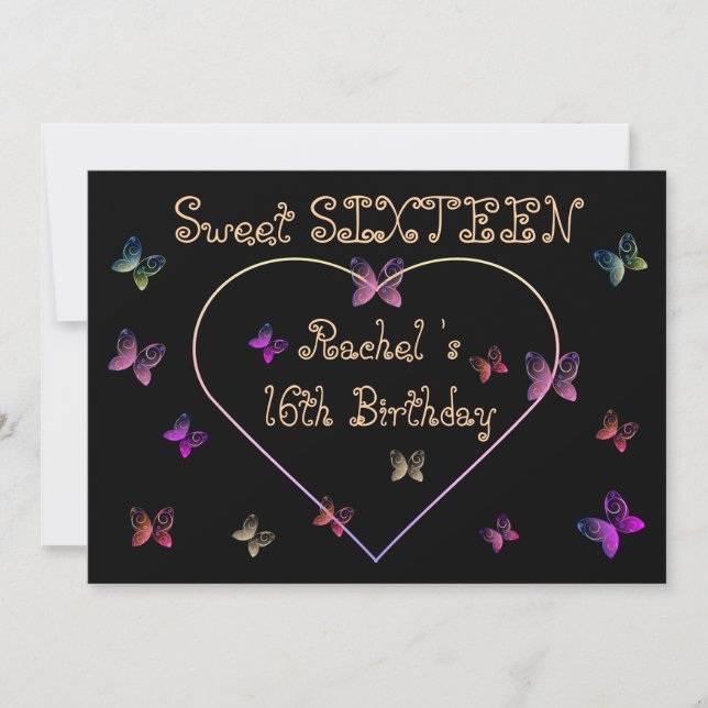sweet Pink Heart Butterflies Sweet 16 Birthday  Invitation (Front)