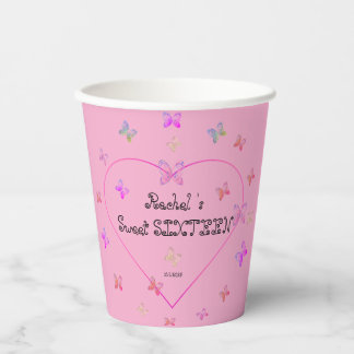 sweet Pink Heart Butterflies Sweet 16 Birthday Paper Cups