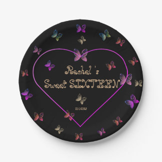 sweet Pink Heart Butterflies Sweet 16 Birthday  Paper Plate