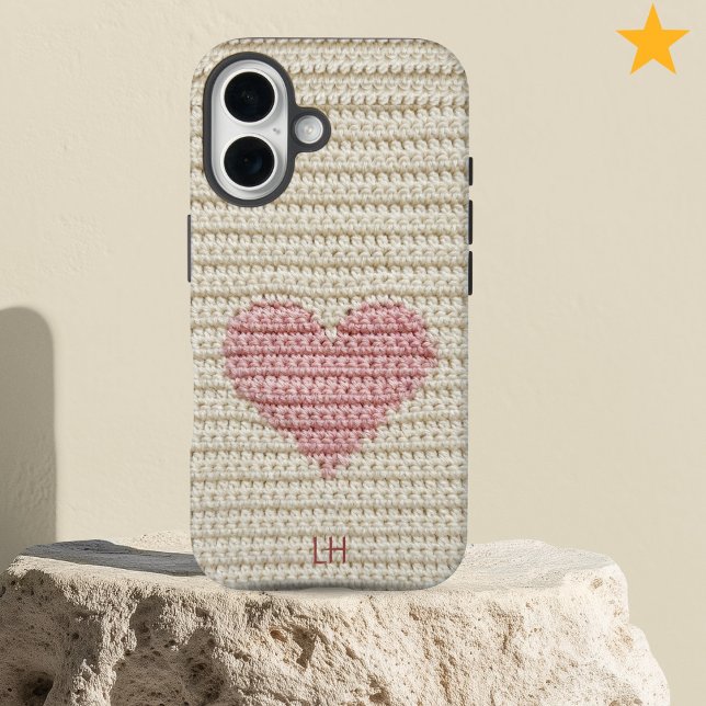 Sweet Pink Heart Crochet Yarn Custom Initials Case-Mate iPhone Case (Creator Uploaded)