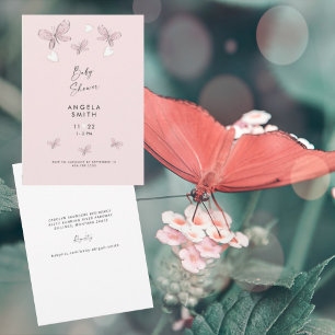 Sweet Pink Hearts and Butterflies Baby Girl Shower Invitation