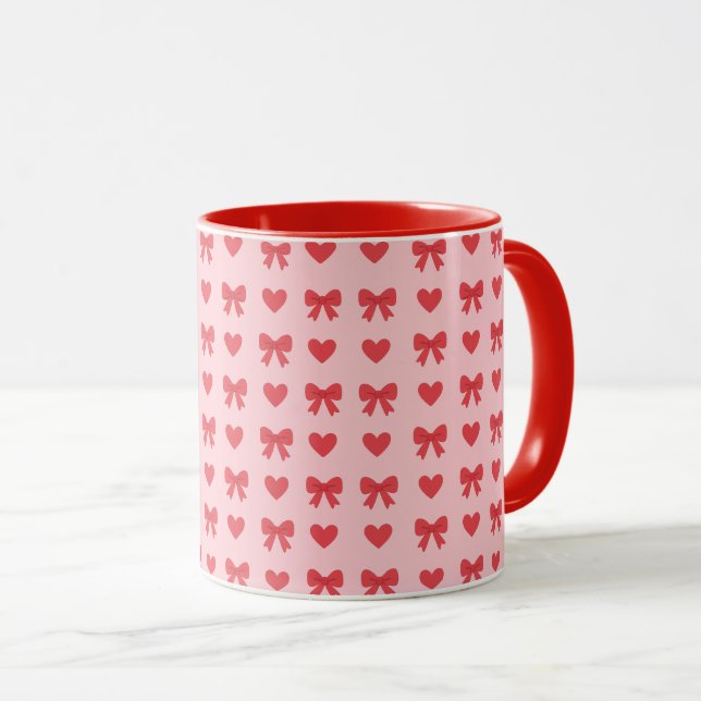 Sweet Pink Hearts & Bows Pattern Mug (Front Right)