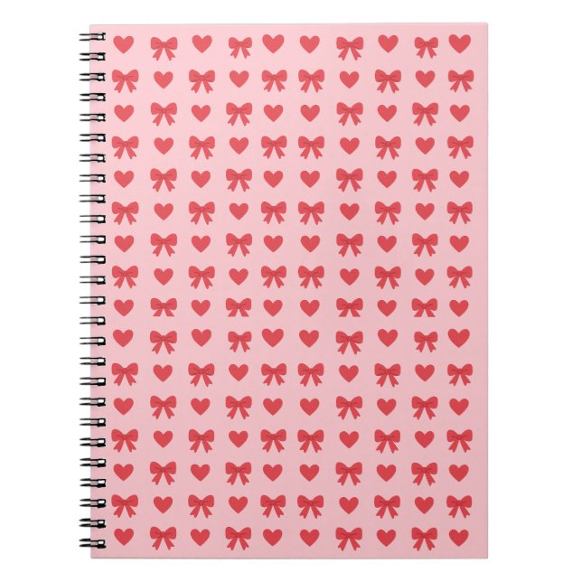 Sweet Pink Hearts & Bows Pattern Notebook (Front)