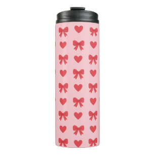 Sweet Pink Hearts & Bows Pattern Thermal Tumbler
