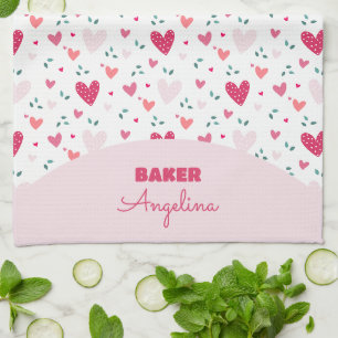 Sweet Pink Hearts Pattern Girl's Cute Kitchen Tea Towel