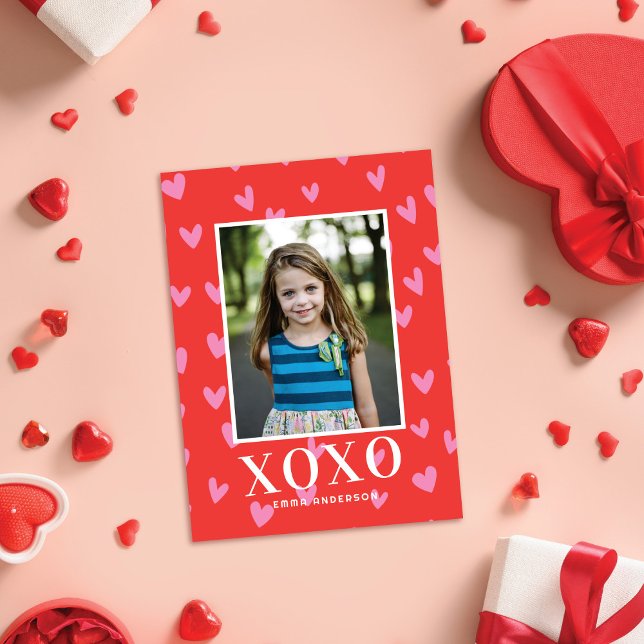 Sweet Pink Hearts Valentine Classroom Photo Card (Creator Uploaded)