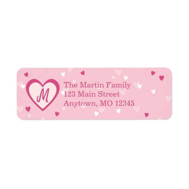 Sweet Pink Hearts Valentine Return Address Label (Front)