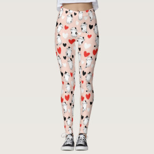 Sweet Pink Kawaii Cats & Hearts Pattern (1) Leggings