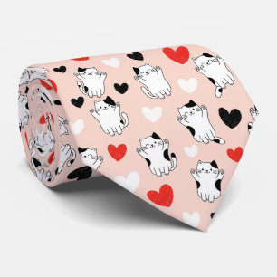 Sweet Pink Kawaii Cats & Hearts Pattern (1) Tie