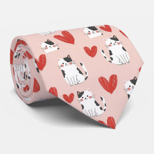 Sweet Pink Kawaii Cats & Hearts Pattern (2) Tie
