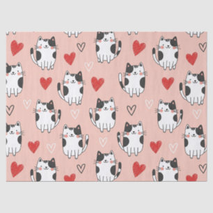 Sweet Pink Kawaii Cats & Hearts Pattern (3) Tissue Paper