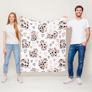 Sweet Pink Kawaii Cats & Hearts Pattern (4) Fleece Blanket