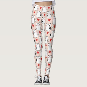 Sweet Pink Kawaii Cats & Hearts Pattern (5) Leggings