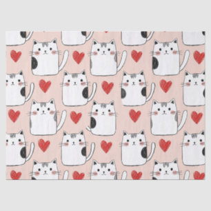 Sweet Pink Kawaii Cats & Hearts Pattern (5) Tissue Paper