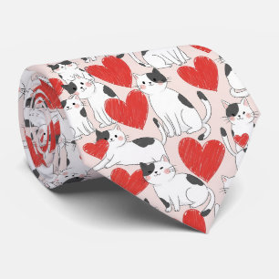 Sweet Pink Kawaii Cats & Hearts Pattern (7) Tie