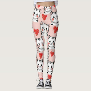 Sweet Pink Kawaii Cats & Hearts Pattern (8) Leggings