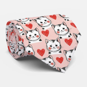 Sweet Pink Kawaii Cats & Hearts Pattern (8) Tie
