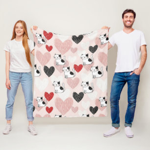 Sweet Pink Kawaii Cats & Hearts Pattern (9) Fleece Blanket