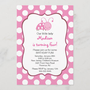 Sweet Pink Ladybugs Birthday Invitation