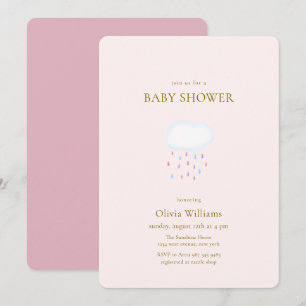 Sweet Pink Modern Elegant Raindrop Baby Shower Invitation