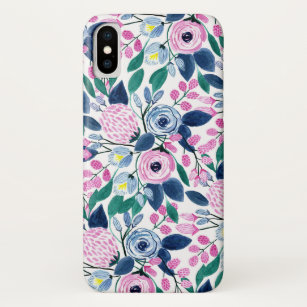 Sweet Pink Navy Flowers Watercolor Pattern Case-Mate iPhone Case
