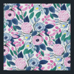 Sweet Pink Navy Flowers Watercolor Pattern Faux Canvas Print<br><div class="desc">This modern and elegant watercolor pattern is perfect for the trendy and stylish woman. It features hand-painted berry pink, blush pink, navy blue, pastel blue, neon yellow, and teal green flowers and leaves pattern on top of a simple white background. It's artsy, pretty, girly, delicate, and sweet; the perfect design...</div>