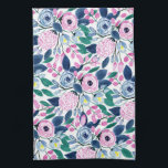 Sweet Pink Navy Flowers Watercolor Pattern Tea Towel<br><div class="desc">This modern and elegant watercolor pattern is perfect for the trendy and stylish woman. It features hand-painted berry pink, blush pink, navy blue, pastel blue, neon yellow, and teal green flowers and leaves pattern on top of a simple white background. It's artsy, pretty, girly, delicate, and sweet; the perfect design...</div>