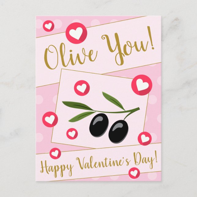 Sweet Pink Olive I Love You Food Valentines Day Postcard (Front)