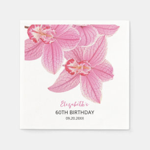 Sweet Pink Orchid Floral Greenery Birthday Napkin