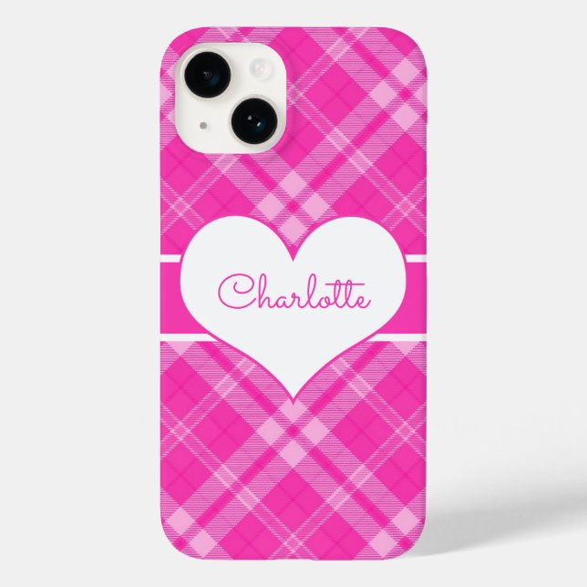 Sweet Pink Plaid n Heart Monogram Case-Mate iPhone Case (Back)