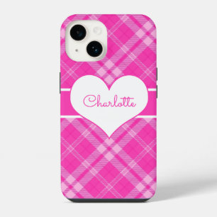 Sweet Pink Plaid n Heart Monogram iPhone Case