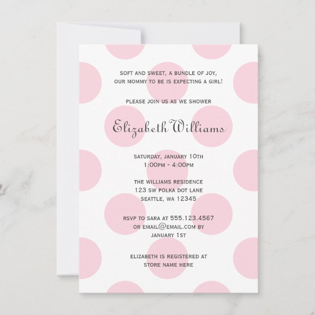 Sweet Pink Polka Dots Baby Girl Shower Invitation (Front)