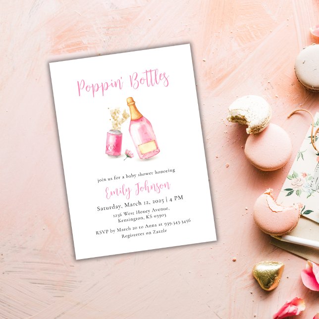 Sweet Pink Poppin Bottles Champagne Baby Shower  Invitation (Sweet Pink Poppin Bottles Champagne Baby Shower Invitation)