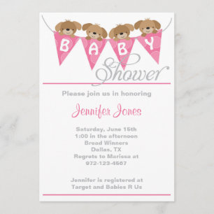 Sweet pink puppy baby shower invitations