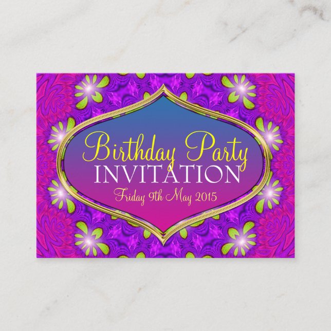 Sweet Pink+Purple Floral Mini Invitations (Front)