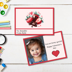 Sweet Pink & Red Strawberry Photo Mini Valentine Card