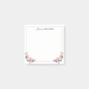 Sweet Pink Rose Bouquet Watercolor Post-it Notes