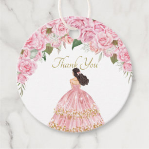 Sweet Pink Roses Floral Quinceanera Thank You Favour Tags
