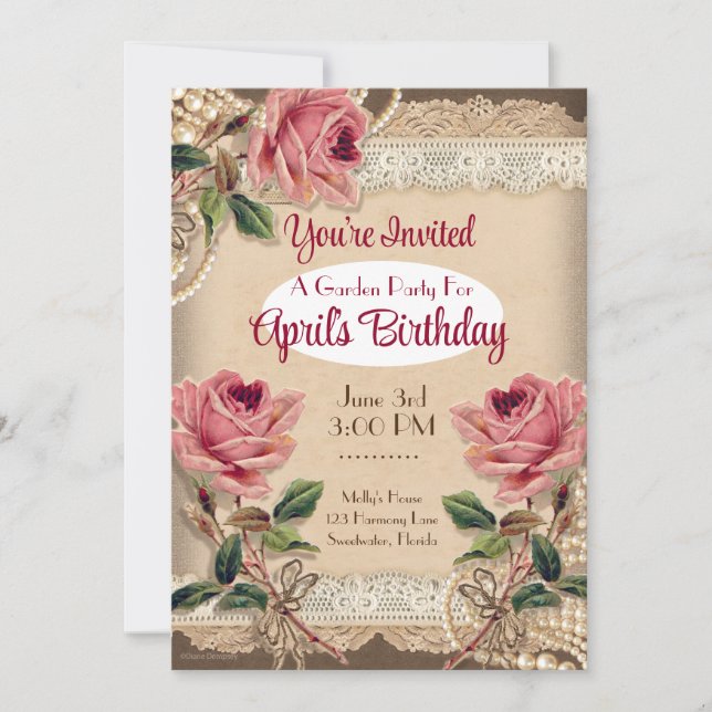 Sweet Pink Roses Garden Party Invitations 2 (Front)