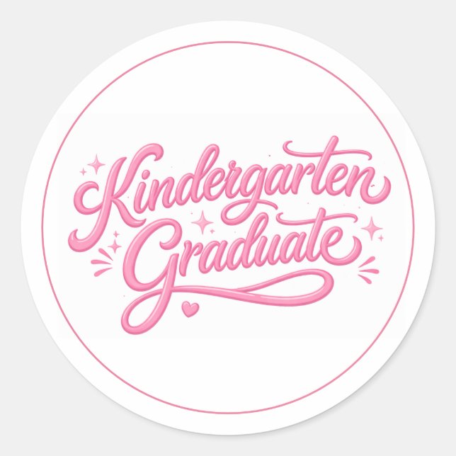 Sweet Pink Script Kindergarten Graduate Classic Round Sticker (Front)