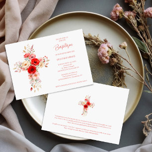 Sweet Pink Shades Wildflowers Cross-Shape Baptism Invitation