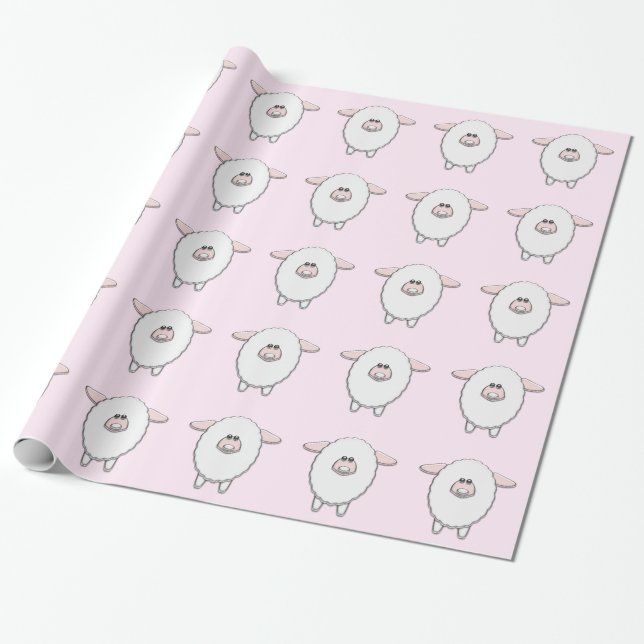 Sweet Pink Sheep Baby Shower Wrapping Paper (Unrolled)