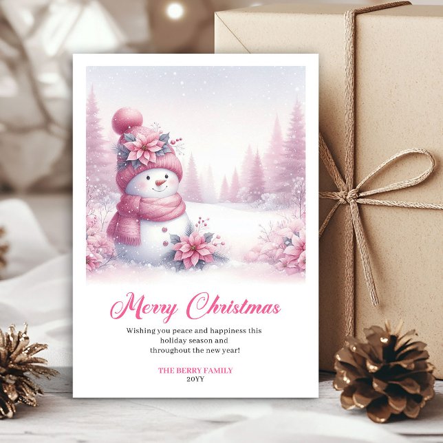 Sweet Pink Snowman Printable Festive Scene Greetin Holiday Card (Sweet Pink Snowman Printable Festive Scene Greeting Card

)