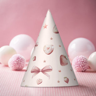 Sweet Pink Strawberry Love Heart And Stars Party Hat