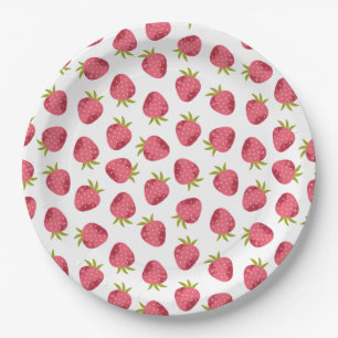 Sweet Pink Strawberry Seamless Pattern Paper Plate