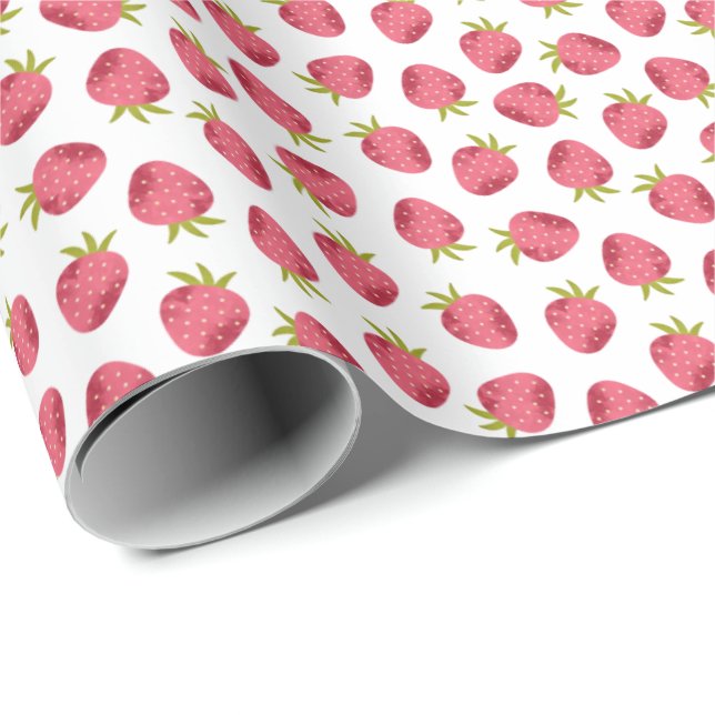 Sweet Pink Strawberry Seamless Pattern Wrapping Paper (Roll Corner)
