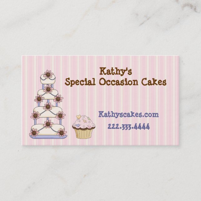 Sweet Pink Striped Bakery Business Cards (Front)